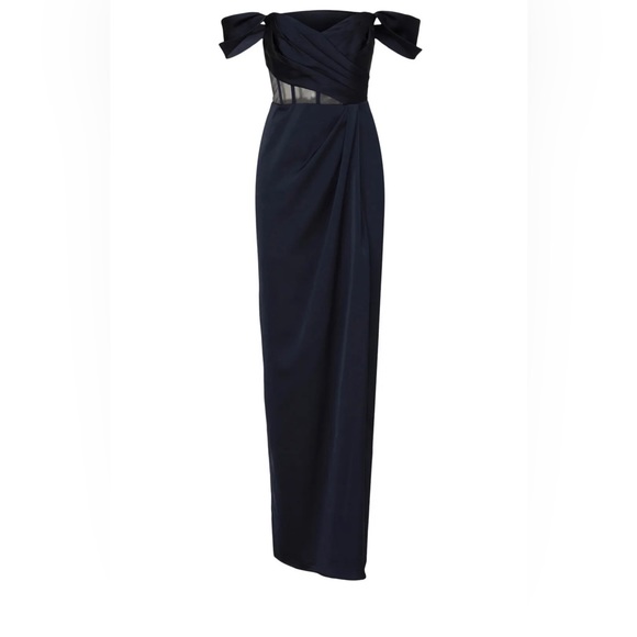 Marchesa Notte Navy Satin Corset Gown - Picture 3 of 7
